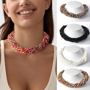 Tahari Colorful Beaded Necklace Bohemia Multilayer chocker lightweight 15”